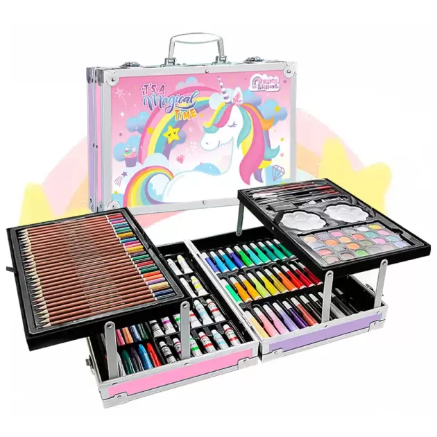 Set de arte profesional de dibujo con diseño de unicornio