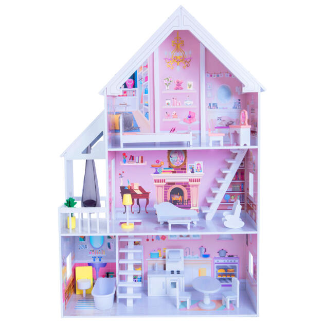 Casa de muñecas de madera con muebles LINDA