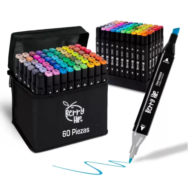 Set de 60 marcadores de diferentes colores profesionales con doble punta